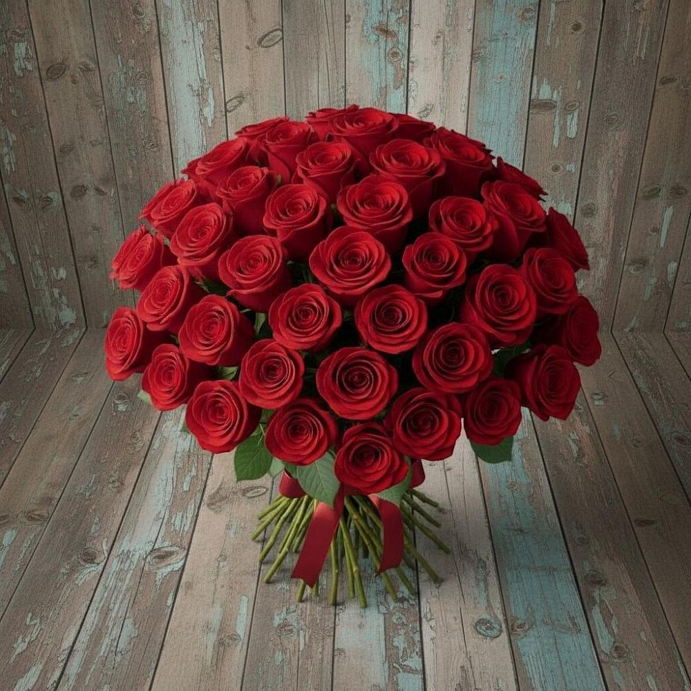 Букет 55 Красных роз Фридом в Запрудне