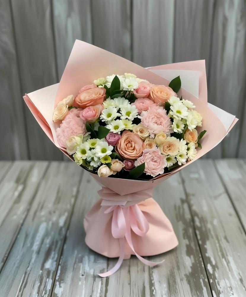 Букет цветов из: Гвоздики, Розы и Хризантемы в Запрудне