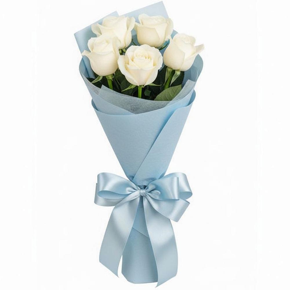 Букет 5 Белых роз Проуд в Запрудне