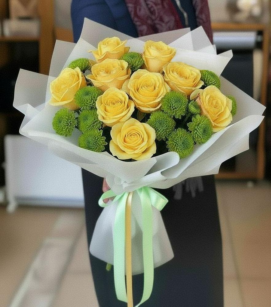 Букет цветов из: Хризантемы и Розы в Запрудне