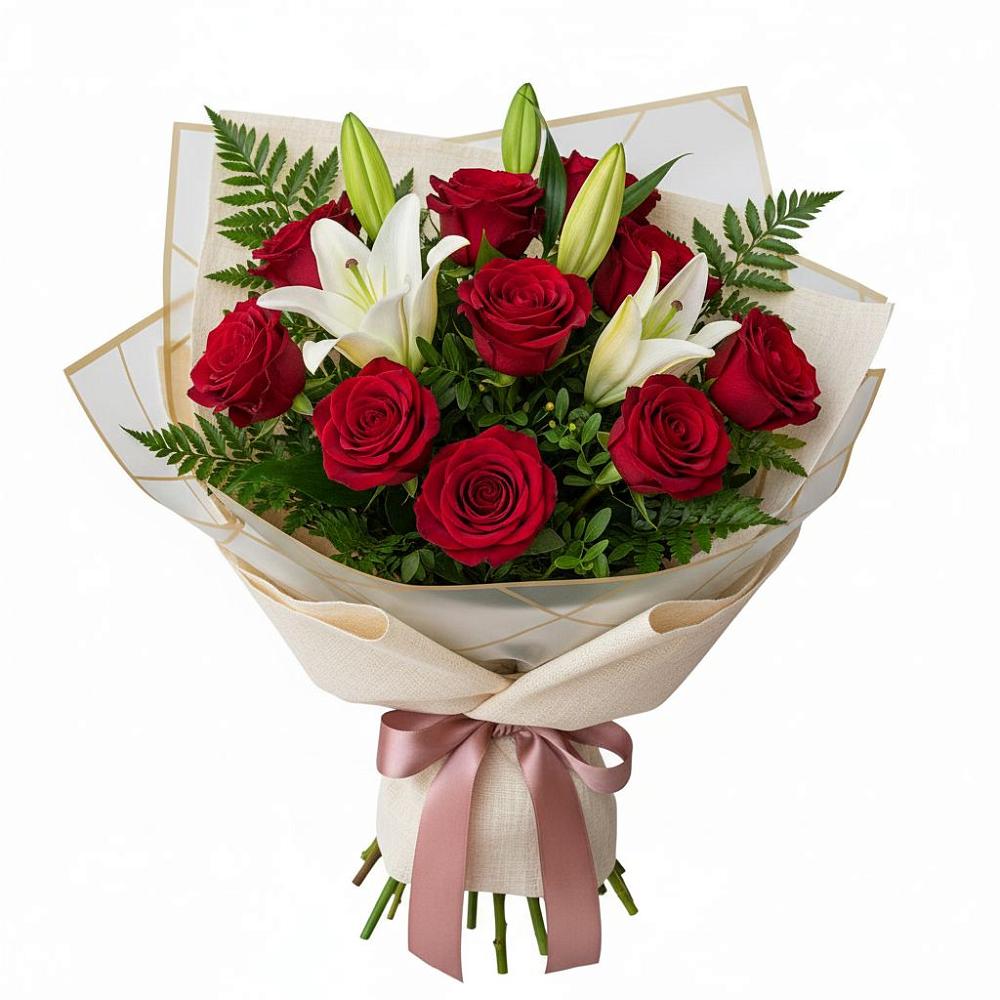 Букет цветов из: Лилии и Розы в Запрудне