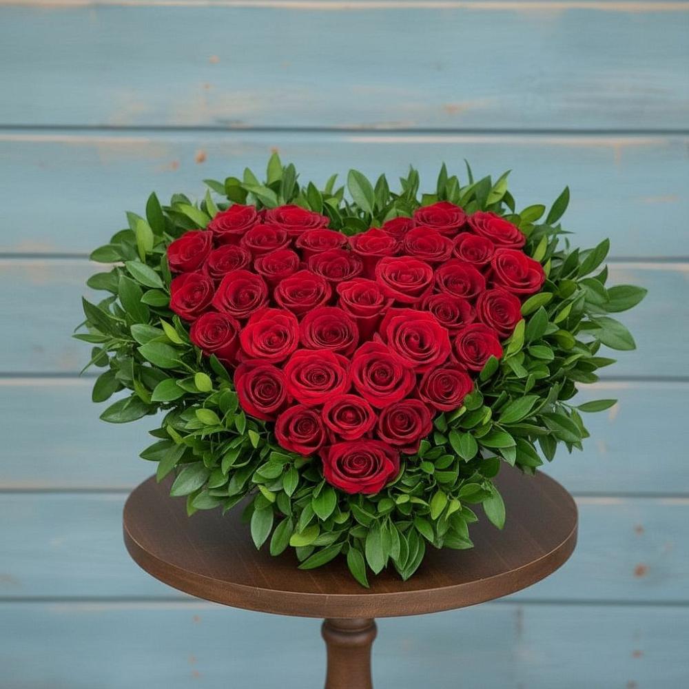 Цветочная композиция из Розы в виде сердца в Запрудне