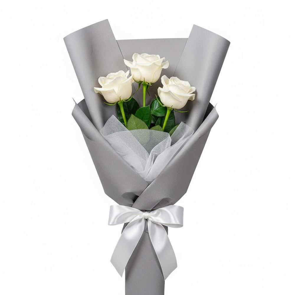 Букет 3 белые розы в Запрудне