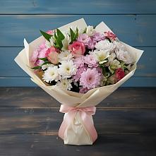 Букет цветов из:  Хризантемы, Альстромерии и Розы в Запрудне