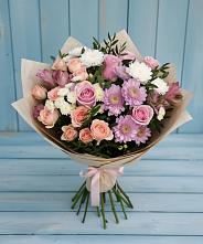 Букет цветов из:  Хризантемы, Розы и Альстромерии #REPLACE_PRED# Запрудне