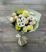 Букет цветов из:  Альстромерии, Розы и Хризантемы в Запрудне