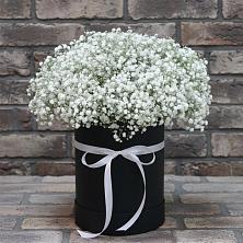 Цветочная композиция из Гипсофила в шляпной коробке в Запрудне
