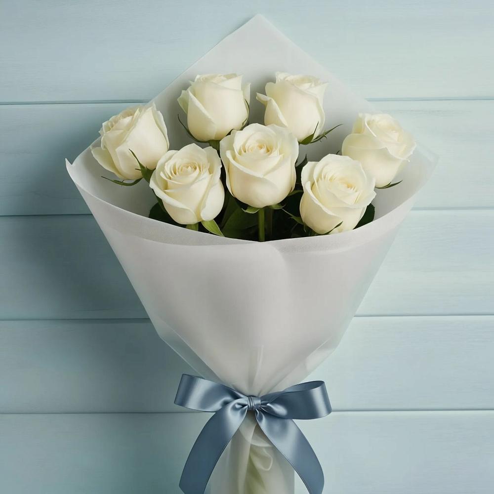 Букет 7 Белых роз Эдлесс Лав в Запрудне