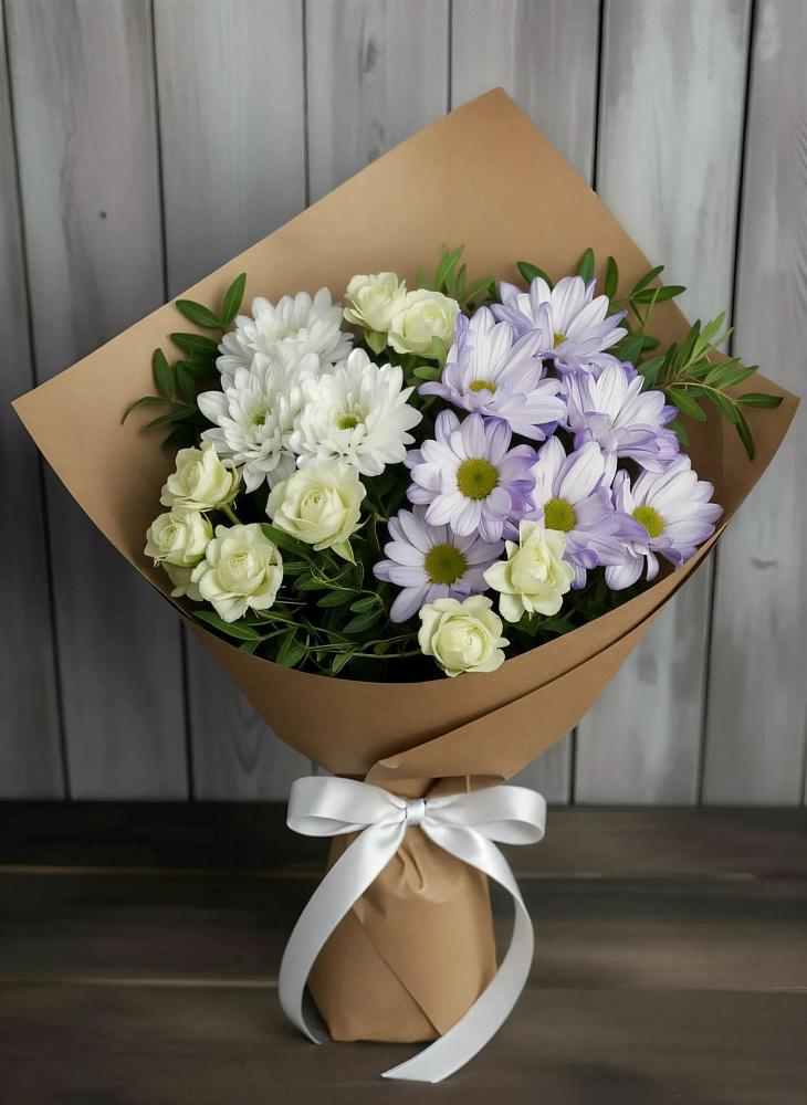 Букет цветов из: Хризантемы и Розы в Запрудне